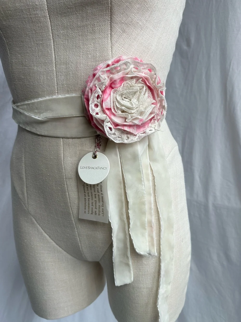 LoveShackFancy Rivia Belt NWT Cotton Pink Cream Rosette O/S